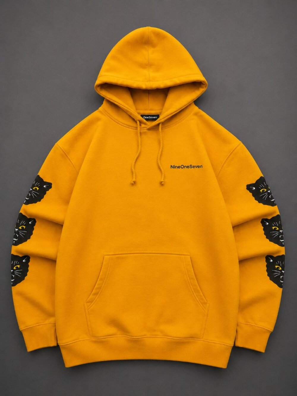 Nine One Seven 917 Black Cat Sleeve Hoodie Gold Mustard Pullover Men's Large